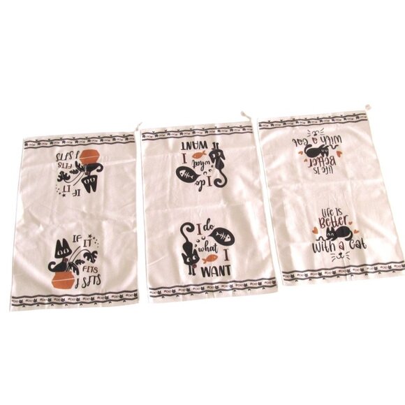 Set of 3 New Cotton Kitchen Dish Towels Cat lovers Themes and Quotes - Picture 3 of 8